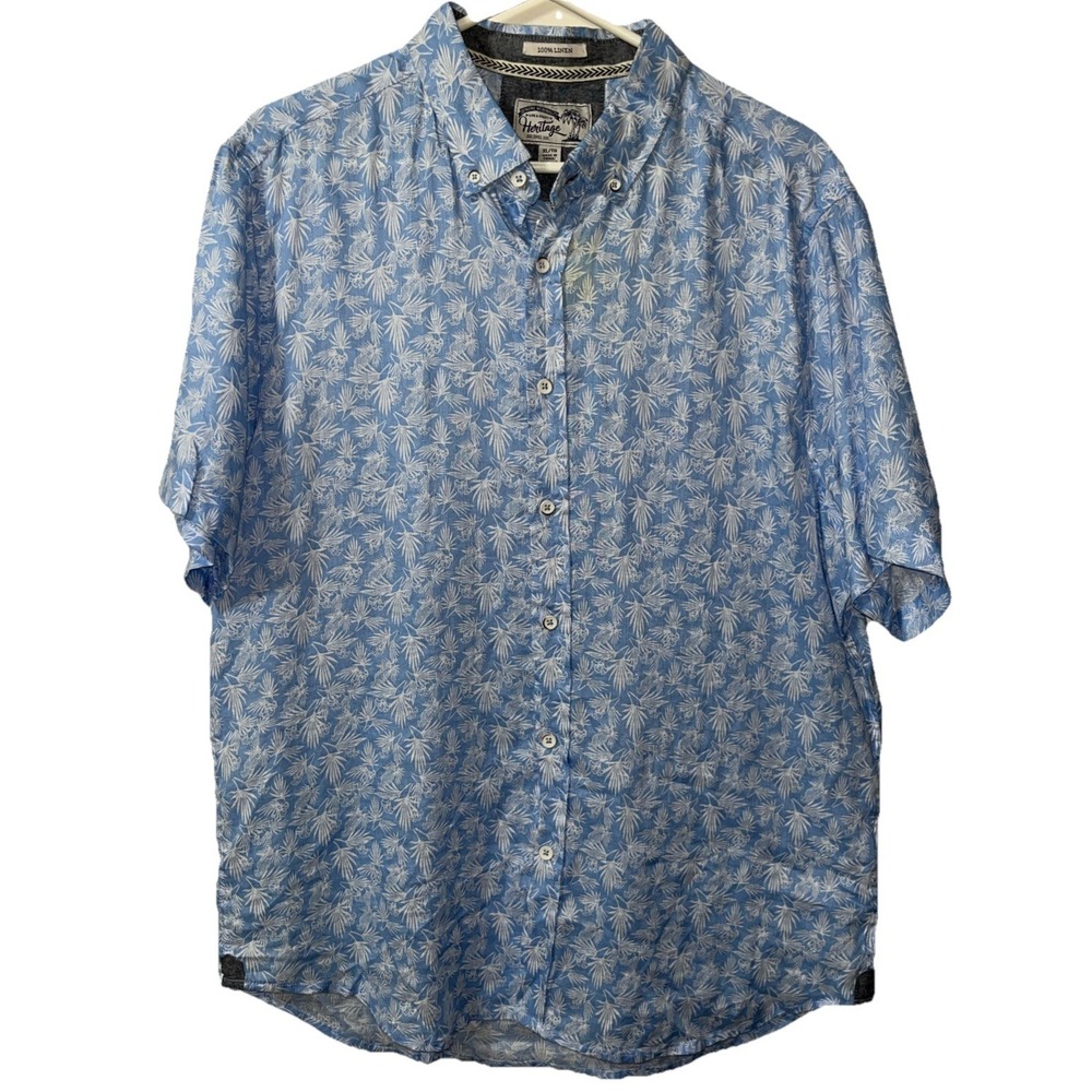 Heritage 1981 Men's Shirt XL Linen Blue White Beach Nautical Clean Lines Curated